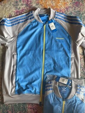 Adidas Blue and Gray Jacket with Yellow Accent